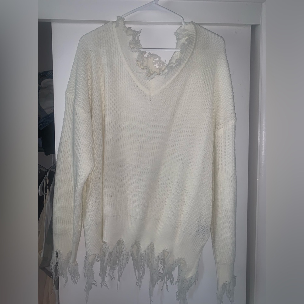 White Distressed Sweater